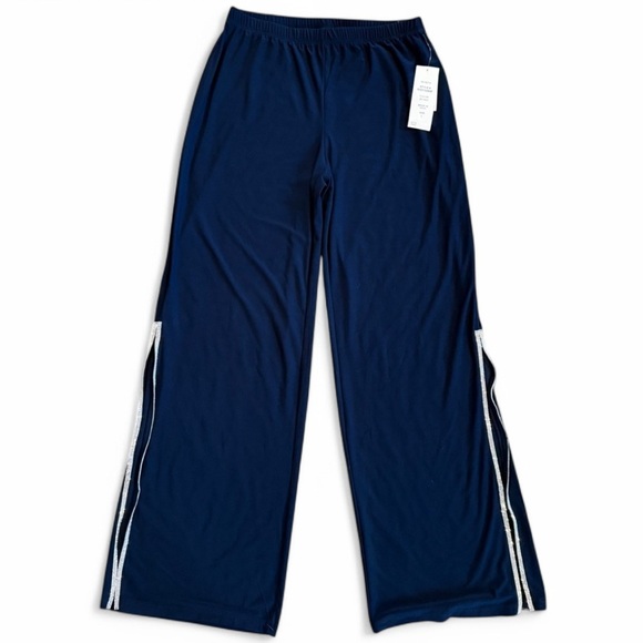 NWT Navy Blue Wide-Leg, Side Slit Sequined dress pants.Size S/M - Picture 1 of 7